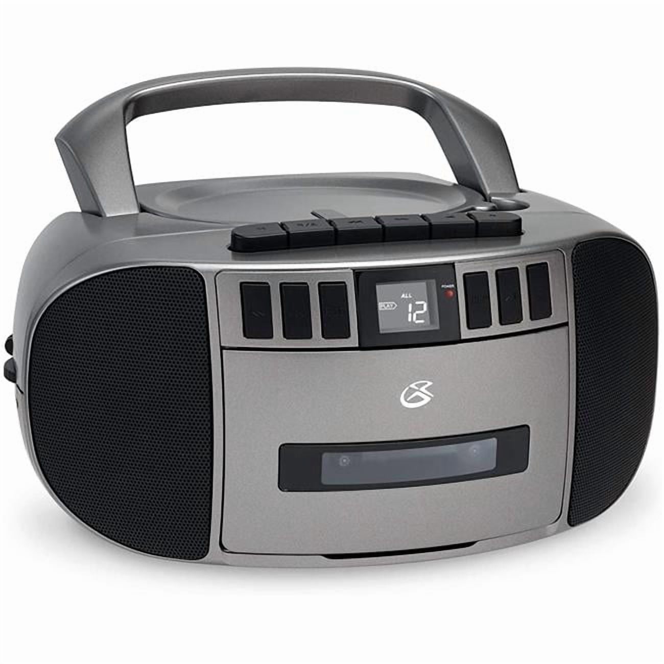 GPX BCA209S Portable Am & FM Boombox with CD & Cassette Player, Silver & Gray