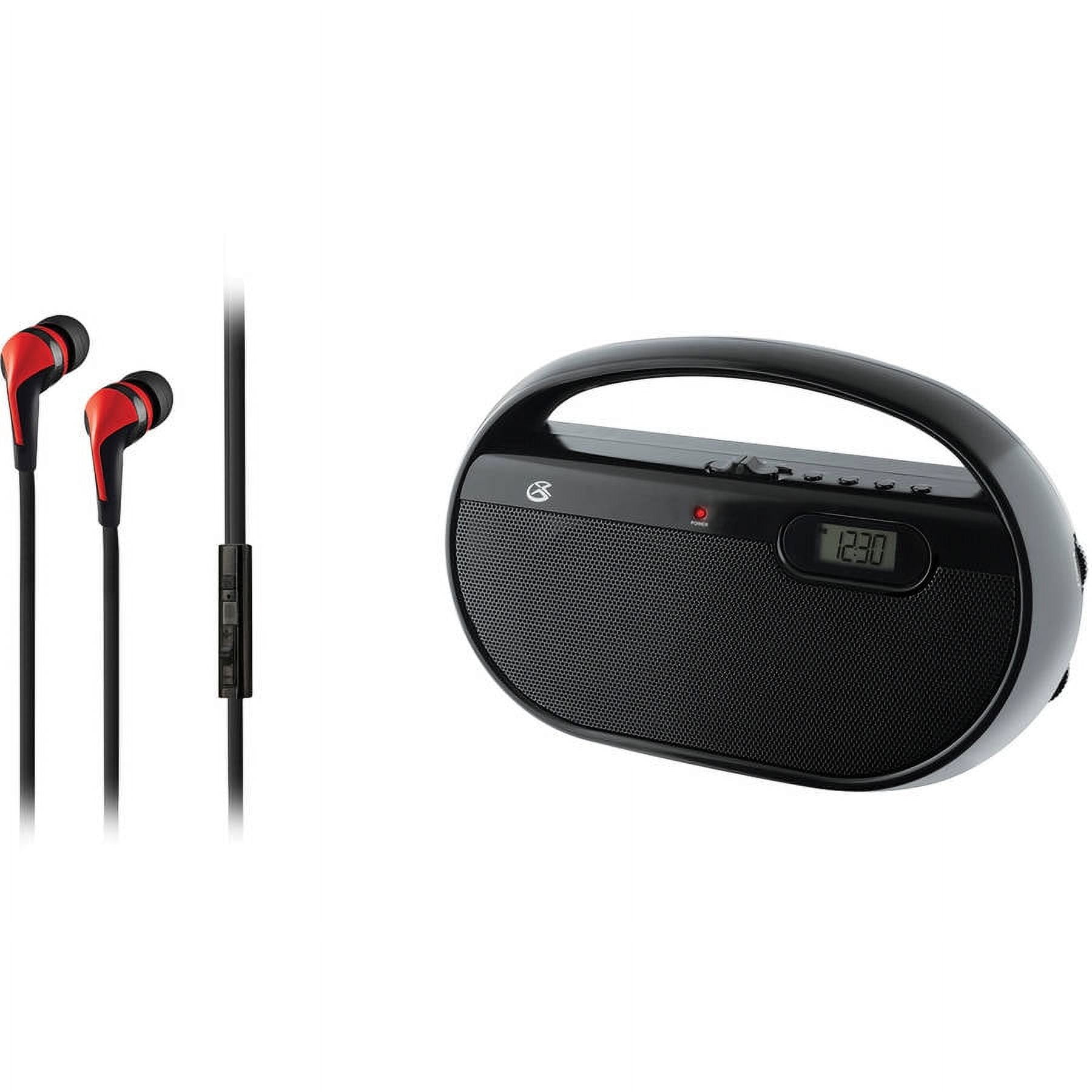 GPX R602B AM/FM Portable Clock Radio and iLive IAEV15R Vibes Earbuds with  Microphones 