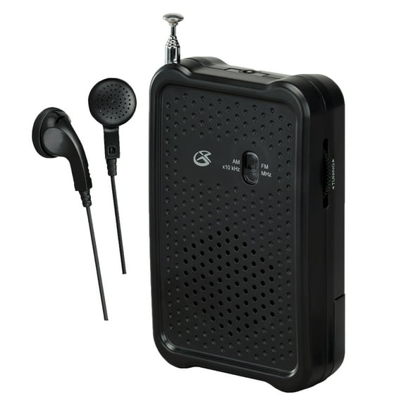 GPX Portable AM/FM Radio with Stereo Earbud Headphones, Black, R055BPT