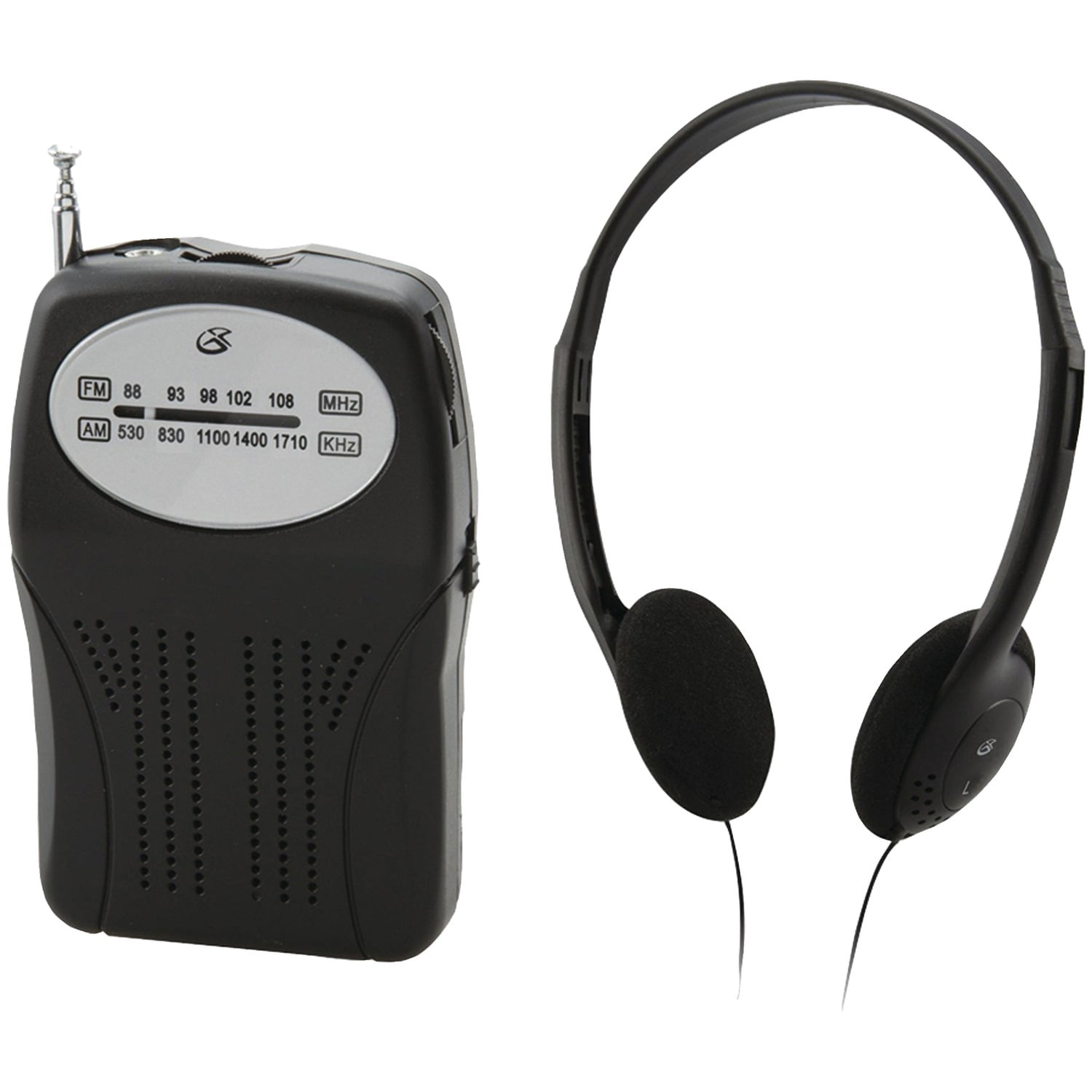 GPX Portable AM/FM Radio with Wired Headphones, Black, R116BPT ...