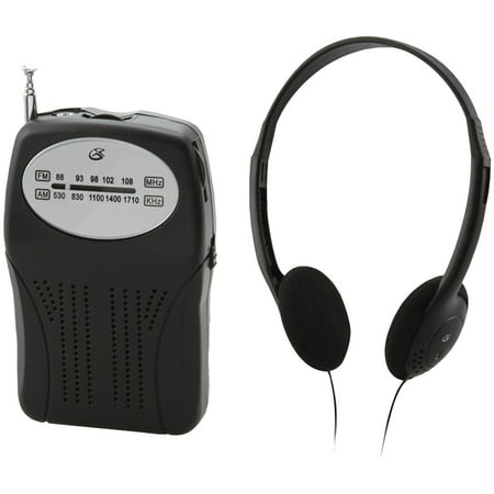 GPX Portable AM/FM Radio with Wired Headphones, Black, R116BPT