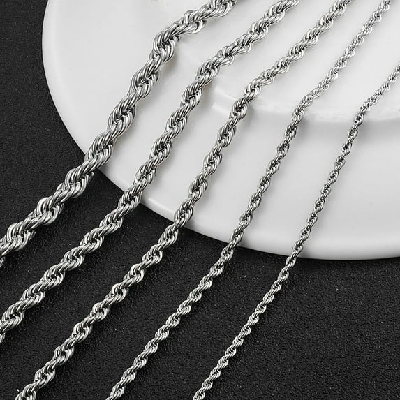 GQ 2.3mm/3mm/4mm/5mm/6mm Stainless Steel Twisted Rope Chain Silver Color Necklace for Men Women 16 to 30 Inches