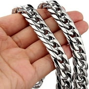 GQ HNSP Stainless Steel Cuban Chain Necklace Bracelet For Men Neck Silver Color 8MM-14MM Thick Long Hand Chains Male Gift