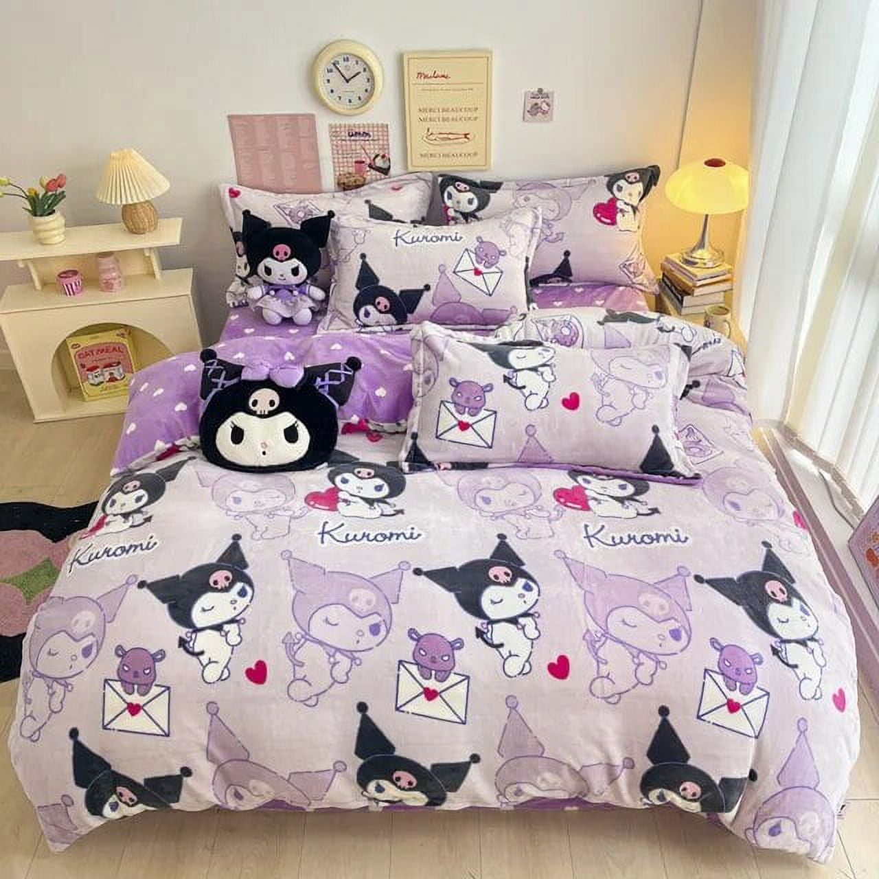 GQ Sanrio Double Sided Velvet Bedding Set Melody Kuromi Hello Kitty
