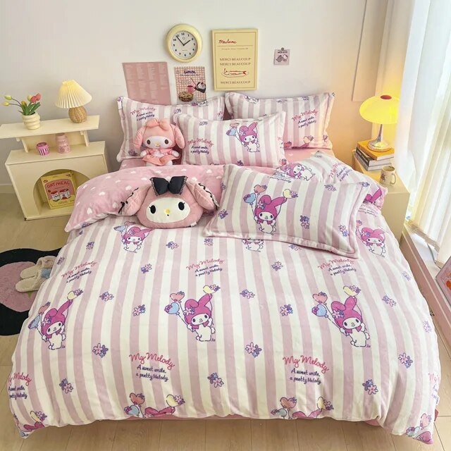 GQ Sanrio Double Sided Velvet Bedding Set Melody Kuromi Hello Kitty