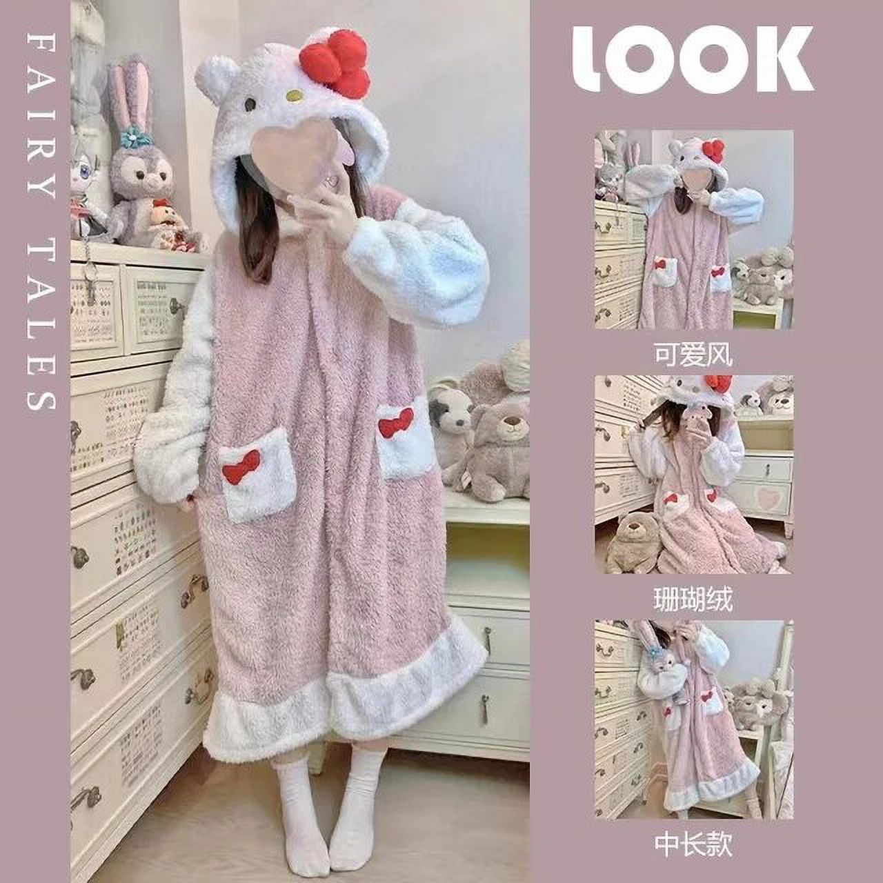 GQ Sanrio Kawaii Bathrobe Robes for Women Hello Kitty My Melody Pajamas Tracksuit Keep Warm Long