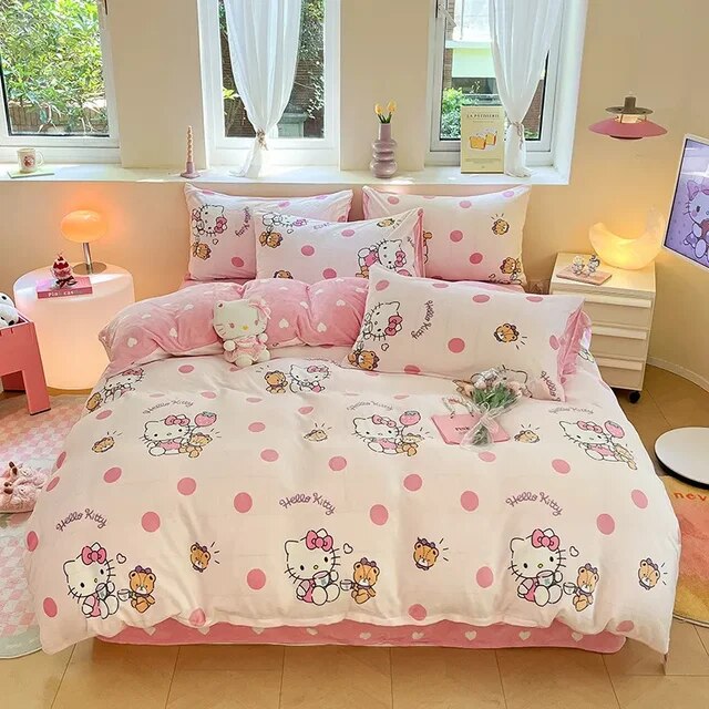 GQ Sanrio Winter Milk Velvet Bedding Set Hello Kitty Melody Kuromi