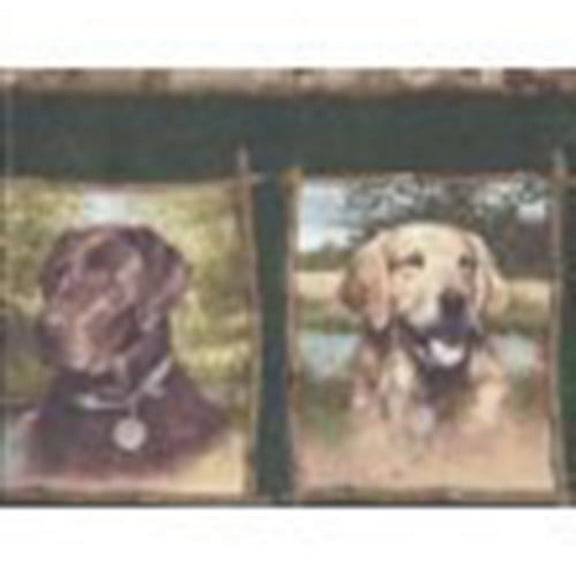 GQ158B Labrador Retriever Dogs Wallpaper Border, Wooden Green