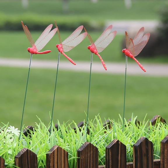 GQDIN 12PCS Dragonfly Garden Stakes, Metal Outdoor Planter Decor, Flower Bed Yard Art, Patio Lawn Ornament, Spring Insect Theme Accents