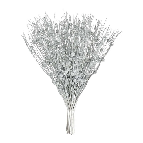 GQDIN 12Pcs Rose Artificial Glitter Berry Stems 17 Inch Fake Berry Branch Picks Decorative Glitter Sticks Christmas Tree Ornaments for DIY Xmas Wreath Crafts Gifts Holiday Home Décor