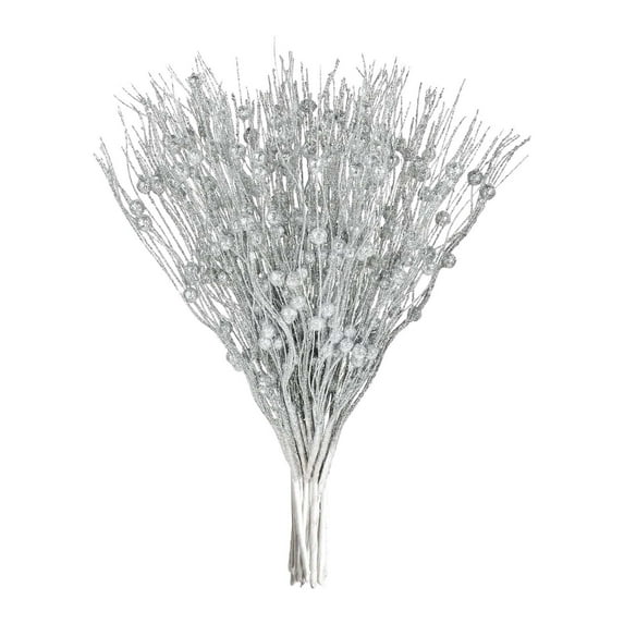 GQDIN 12Pcs Rose Artificial Glitter Berry Stems 17 Inch Fake Berry Branch Picks Decorative Glitter Sticks Christmas Tree Ornaments for DIY Xmas Wreath Crafts Gifts Holiday Home Décor