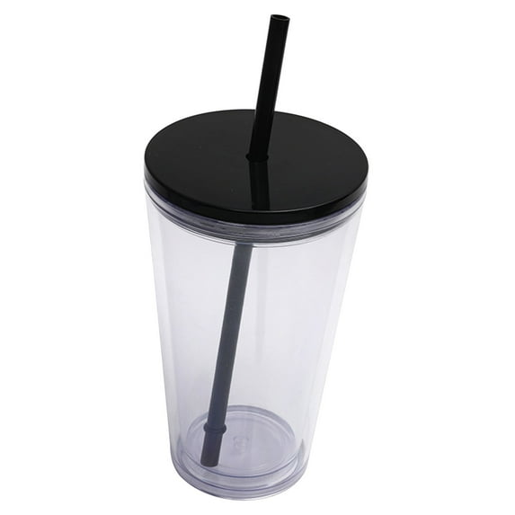 GQDIN 16oz Classic Acrylic Tumbler with Lid & Straw – Premium Insulated Reusable Cup for Iced Coffee, Smoothies & Cold Drinks – Clear Double-Wall Plastic Cup – 1 Pack