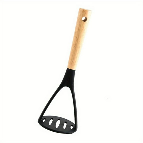 GQDIN 2-in-1 Wooden Potato Masher and Garlic Press,Heat Resistant Kitchen Gadget for Easy Mashing,Grinding,Multi-Functional Masher for Potatoes Vegetables and Garlic,Natural Wood Kitchen Utensil