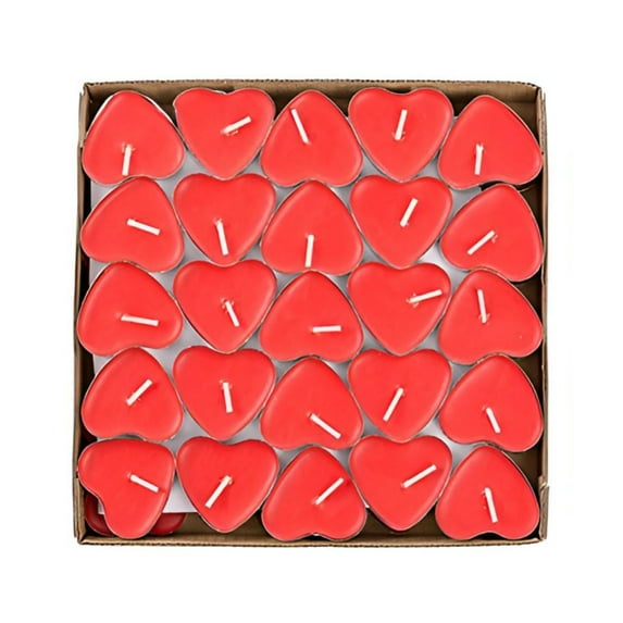 GQDIN 25-Pack Heart Shaped Unscented Tea Light Candles - Decorative Votives for Wedding, Christmas, Valentine’s Day, Oil Burners, and Romantic Dinner Setting