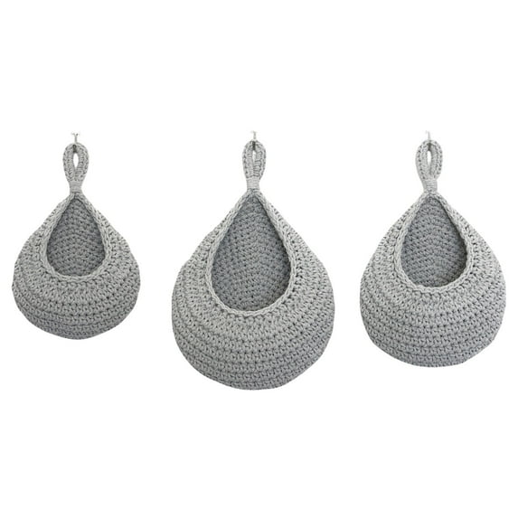 GQDIN 3 Pack Handwoven Hanging Baskets for Kitchen, Wall Mounted Onion Potato Vegetable Storage, Teardrop Home Organizer Basket for Pantry and Countertop Decor
