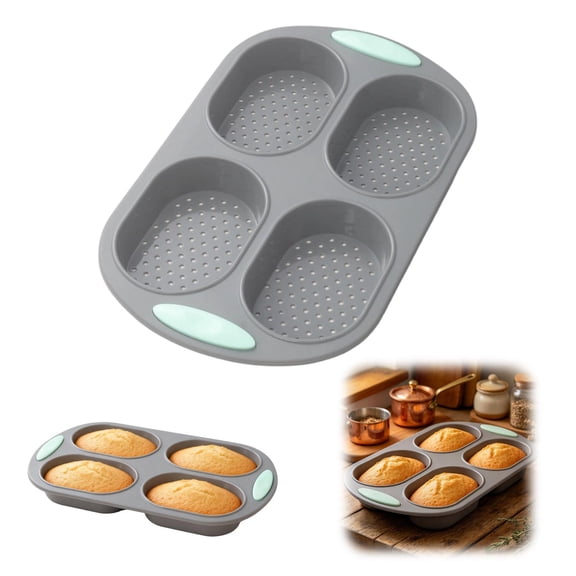 GQDIN 4-Cavity Silicone French Bread Baking Pan, Non-Stick Perforated Baguette Mold, Heat Resistant Silicone Bread Tray, Oven Safe DIY Baking Tool for Home Kitchen