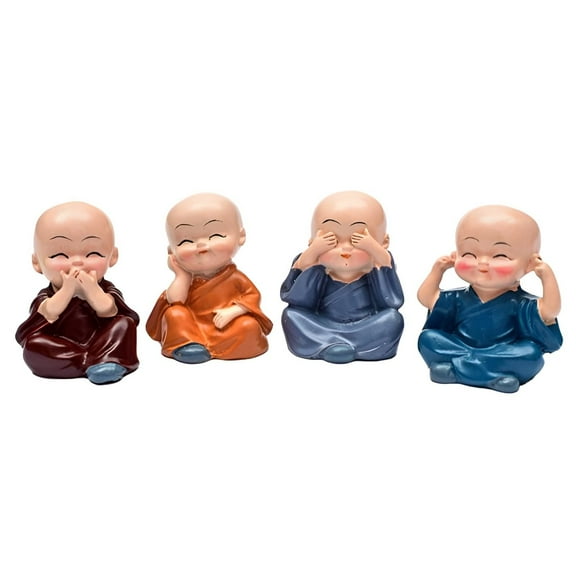 GQDIN 4 Pcs Baby Buddha Statue | Resin, 2 Inch | Buddha Monk Statue, Car Dashboard Decoration, Office, Table, Shelves, Home, Living Room, Buddha Decor | Mini Buddha Statue