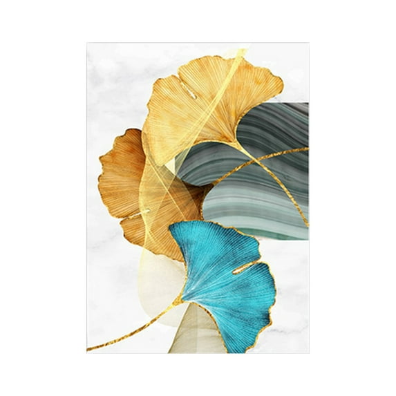 GQDIN Abstract Golden Ginkgo Leaf Wall Art - 12x16 inch Modern Canvas Picture Framed Artwork Painting for Home Decorations,Wall Decor Minimalist Plant Prints Canvas Wall Art