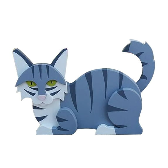 GQDIN Animal Flower Pots for Indoor and Outdoor Garden - Cat Themed Potted Planters as Art and Craft Decor, Wooden Garden Ornaments for Flowers and Succulents,Unique Gift Idea,12 x 7 inch