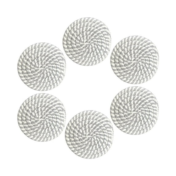 GQDIN Boho Round Woven Placemats Set of 6,Trivets for Dishes, Heat Resistant Hot Pads,4.3" Woven Cotton Rope Round Placemats with Holder, Table Protection For Kitchen Dining