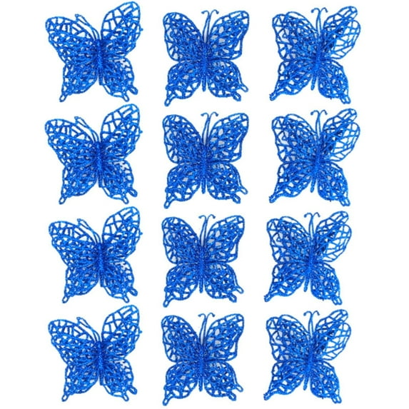 GQDIN Christmas Glitter Butterfly Ornament with Clip - Hollow Artificial Hanging Decor for Xmas Tree Wedding Wreath Holiday Party Decoration Supplies