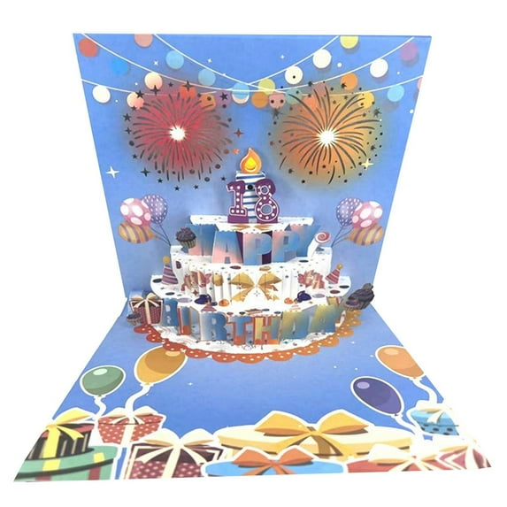 GQDIN Fireworks Birthday Cards, 3D Pop Up Blowable Cake Greeting Cards with Lights Music, Happy Birthday Gifts for Women Men Kids Mom Dad Grandma
