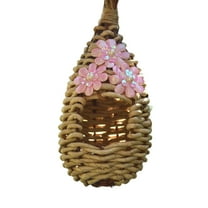 GQDIN Hanging Grass Roosting Pockets and Houses - Handmade Wooden Outdoor Birdhouse for Cardinals, Hanging Garden Birdhouse for Viewing,9-Inch,Wild Bird Feeder,Large Hanging Grass Twine House