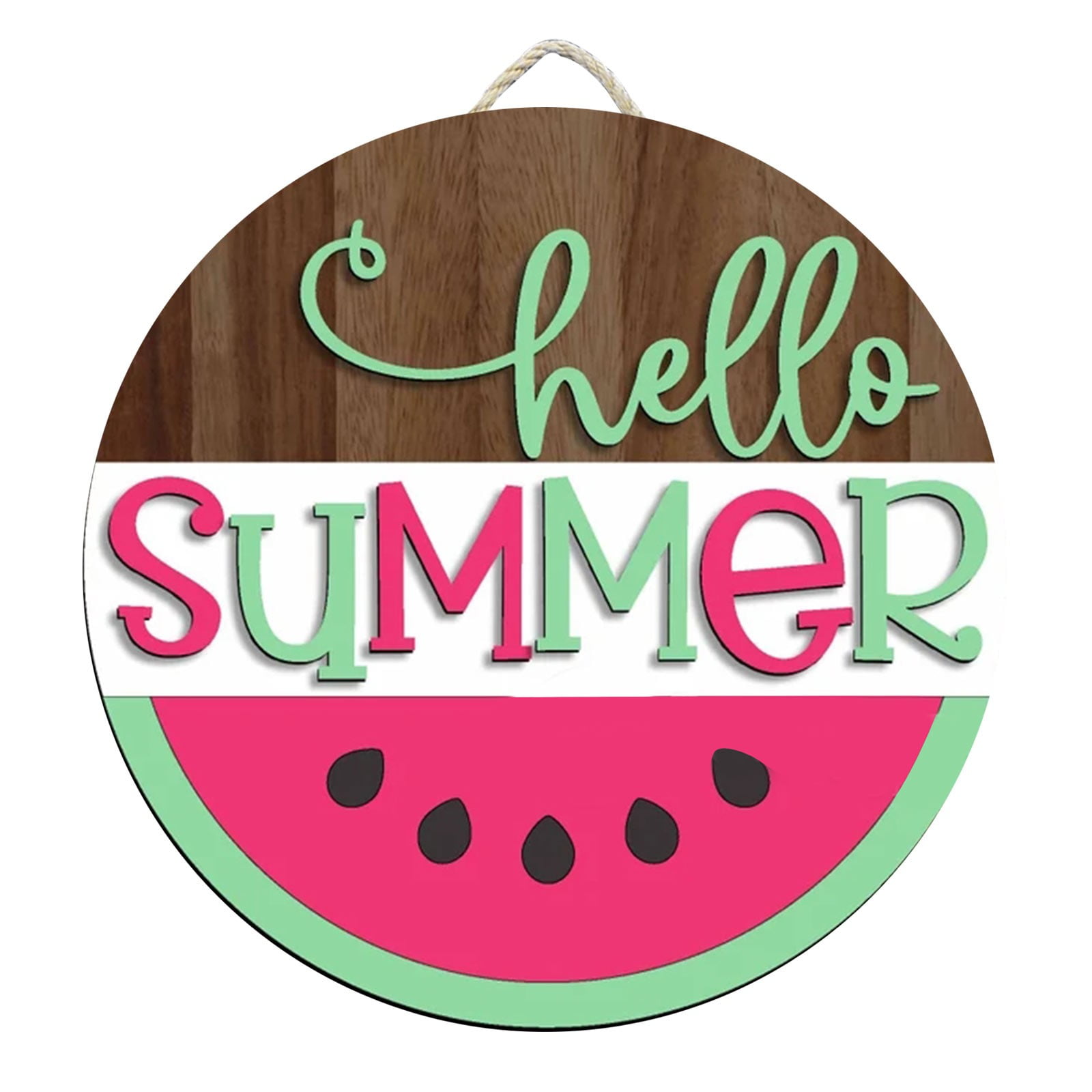 YQV Hello Summer Wooden Front Door Sign - 10 Inch Round Beach Theme Welcome Decor For Porch, Home, Outdoor