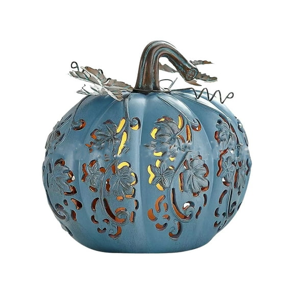 GQDIN Illuminated Pumpkin Light LED Lit Fall Decorations, Seasonal Tabletop Ornament for Halloween Thanksgiving, Orange & Blue Pumpkin Night Light for Home Party Display