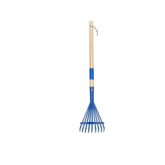 GQDIN Kids Garden Rake – 28" Lightweight Child-Size Rake with Hardwood Handle, Blue Head for Leaves, Soil, Sand, Perfect Outdoor Toy & Gardening Gift for Boys & Girls