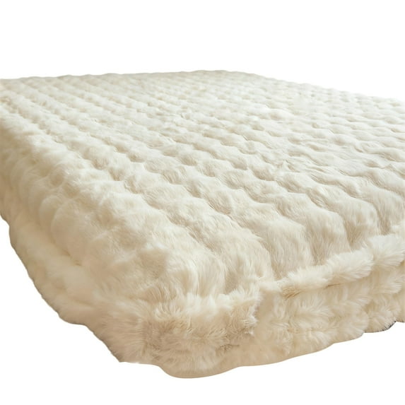 GQDIN Luxury Fluffy Faux Rabbit Fur Duvet Mattress Cover, Soft Plush Shaggy Bubble Waffle Bedding Home Decor, Fuzzy Washable Comforter Mattress Cover,150*200cm