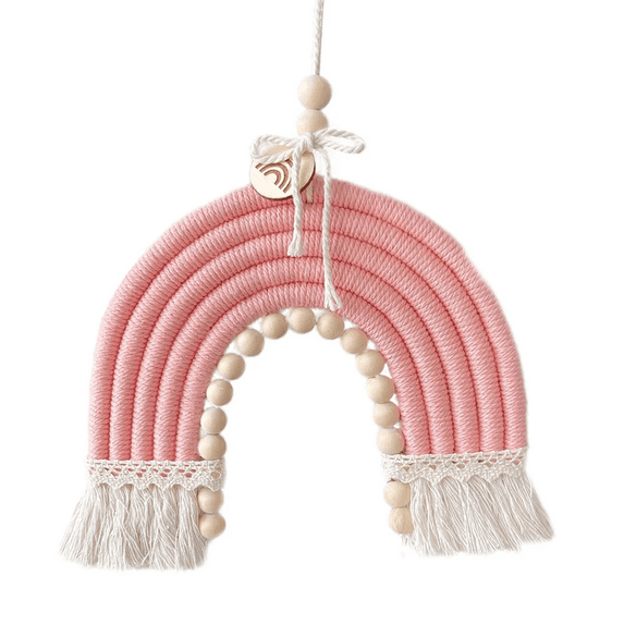 GQDIN Macrame Rainbow Wall Hanging – Boho Nursery Decor for Girls Room – Handmade Woven Rainbow Tapestry – Baby & Kids Bedroom Aesthetic Decor