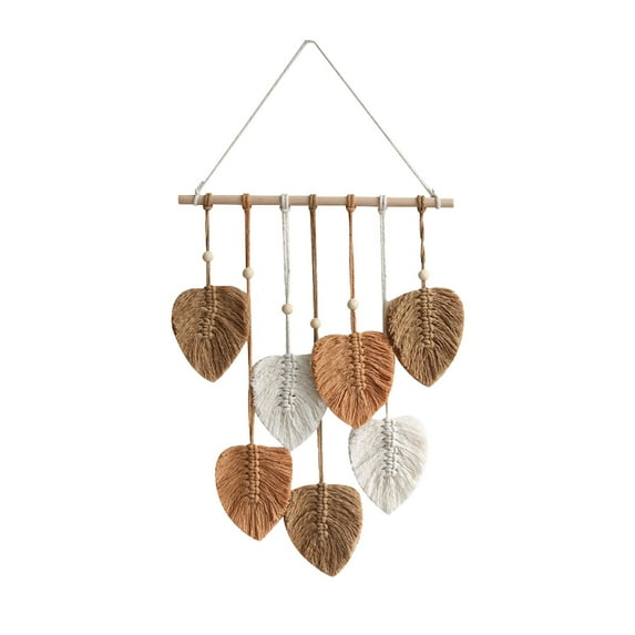 GQDIN Macrame Wall Hanging Leaves - Large Chic Feather Boho Decor, Handmade Yarn Woven Art Leaf Tapestry for Nursery, Bedroom, Living Room, 26.8 X 15.7 Inch