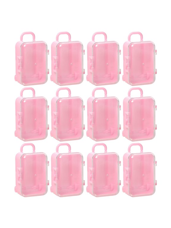 Mini Suitcase Favor Box 12pcs Mini Luggage Travel Suitcase Candy Box Clear Plastic Rolling Trolley Case Jewelry Storage Holder for Wedding Birthday (2.75" x 2")