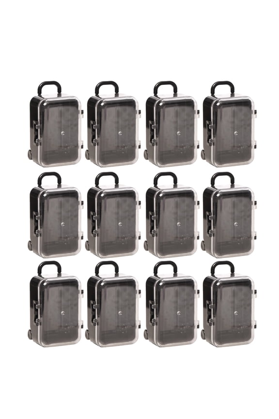 Mini Suitcase Favor Box 12pcs Mini Luggage Travel Suitcase Candy Box Clear Plastic Rolling Trolley Case Jewelry Storage Holder for Wedding Birthday (2.75" x 2")