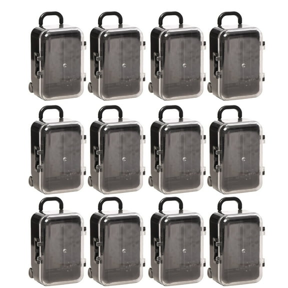 GQDIN Mini Suitcase Favor Box 12pcs Mini Luggage Travel Suitcase Candy Box Clear Plastic Rolling Trolley Case Jewelry Storage Holder for Wedding Birthday (2.75" x 2")