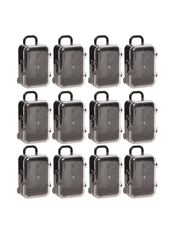 Mini Suitcase Favor Box 12pcs Mini Luggage Travel Suitcase Candy Box Clear Plastic Rolling Trolley Case Jewelry Storage Holder for Wedding Birthday (2.75" x 2")