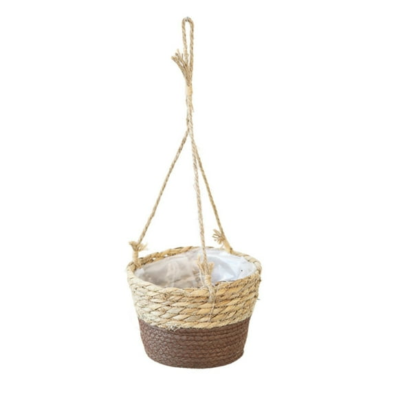 GQDIN Natural Handwoven Hanging Basket for Cattail Plants - Eco-Friendly Wicker Flower Pot Holder for Indoor/Outdoor Decor | Breathable Plant Basket with Sturdy Ropes for Balcony,Garden,Porch