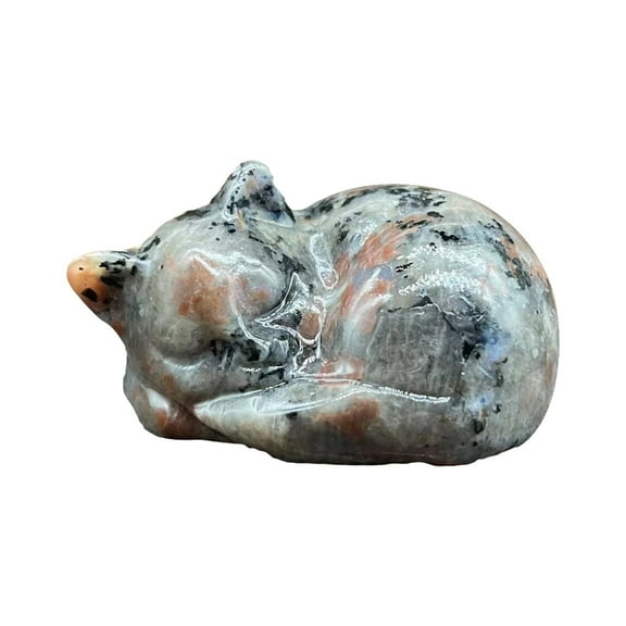GQDIN Natural Quartz Sleeping Cat Statue 2 Inch Opal Decoration for Home Meditation, Desk Ornament – Calming Cat Figurine for Office Decor, Zen Garden, Healing Crystal Gift