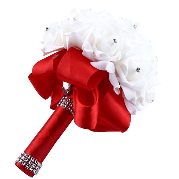 GQDIN Pearl Accented Roses Bridesmaid Bouquet, Artificial Silk Wedding Flowers, Bridal Shower Centerpiece, Eternal Floral Arrangement Gift