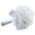 thumbnail image 1 of GQDIN Pearl Accented Roses Bridesmaid Bouquet, Artificial Silk Wedding Flowers, Bridal Shower Centerpiece, Eternal Floral Arrangement Gift, 1 of 4