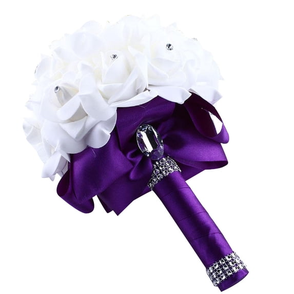 GQDIN Pearl Accented Roses Bridesmaid Bouquet, Artificial Silk Wedding Flowers, Bridal Shower Centerpiece, Eternal Floral Arrangement Gift