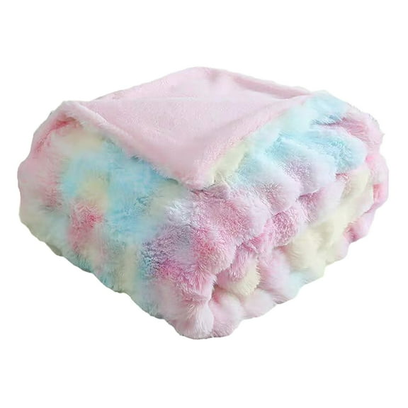 GQDIN Rainbow Plush Throw Blanket for Sofa Cozy Soft Couch Bed Thick Fuzzy Winter Comfy Bubble Blanket Super Soft Bedding Layer for All Season Comfort,45x45cm
