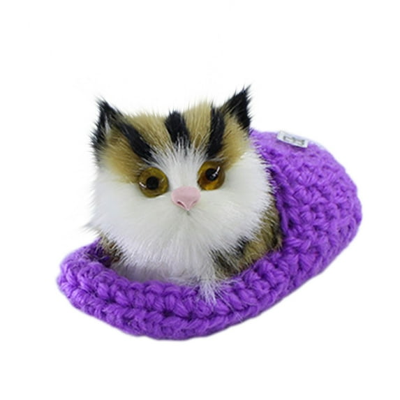 GQDIN Sleeping Cat in Slipper Doll Toy, Mini Kitten in Shoe with Meows Sounds Decor Hand Toy Gift for Kids Boys Girls, Fun Gift Idea Christmas Birthday Party Favors