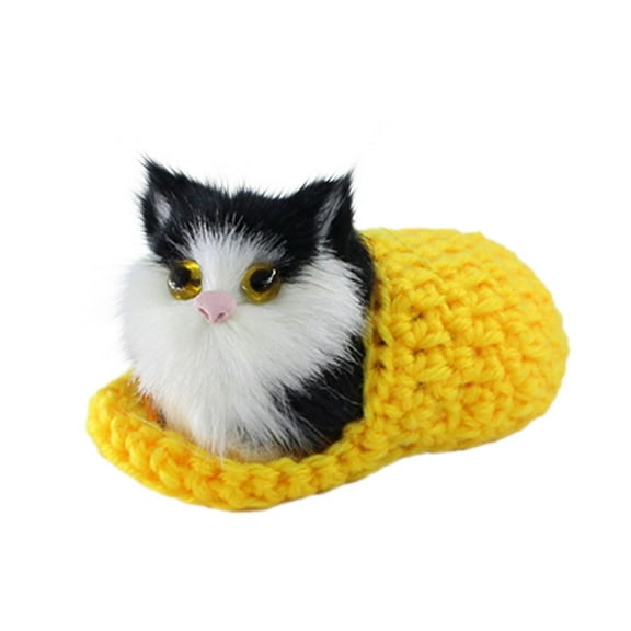 GQDIN Sleeping Cat in Slipper Doll Toy, Mini Kitten in Shoe with Meows Sounds Decor Hand Toy Gift for Kids Boys Girls, Fun Gift Idea Christmas Birthday Party Favors