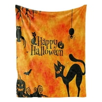 GQDIN Soft Cozy Halloween Blanket, Spooky Pumpkin Bat Spider Webs Print White Throws for Couch Bed Home Decoration Gifts, Fuzzy Fleece Halloween Throw Blanket for Kids Adults