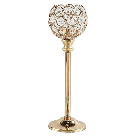 GQDIN Tealight Candlestick Holders - Metal Crystal Bowl Candelabras, Tall Votive Candlestick Holders - Elegant Candle Centerpiece for Dining Table Wedding Decor, Gold