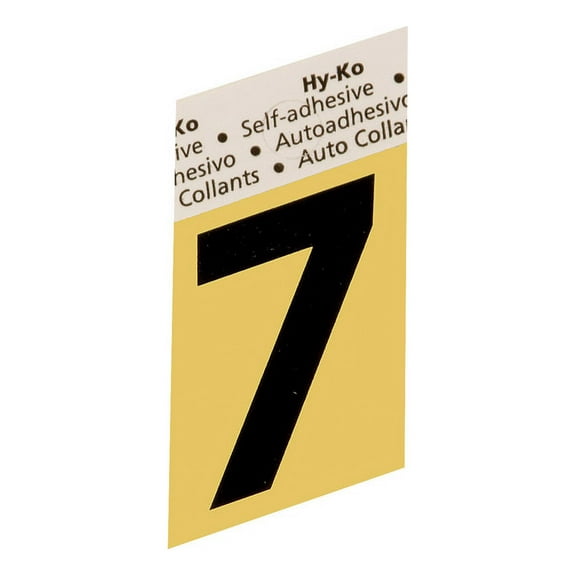 GR-10/7 Address Numbers, "7", Angle-Cut, Black/Gold Aluminum, Adhesive, 1.5-In. - Quantity 10