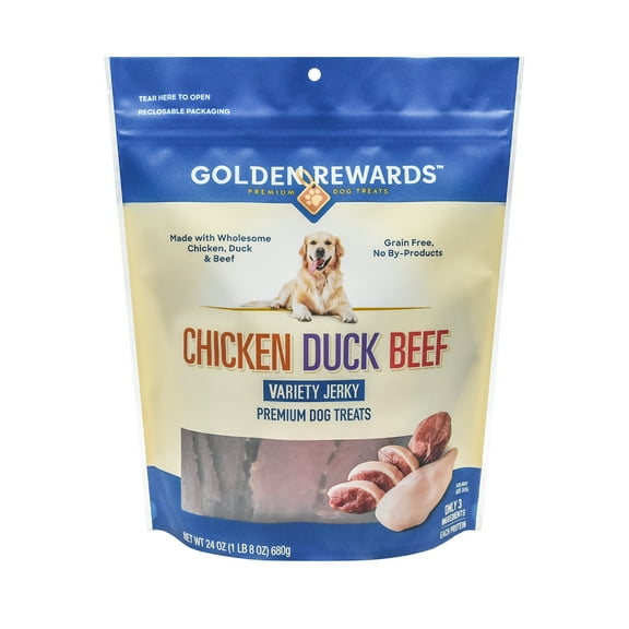 Golden Rewards Chicken, Duck and Beef Premium Variety Dry Jerky Treats for Dogs, 24 oz