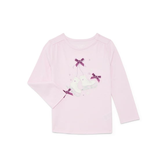 Garanimals Toddler Girls Holiday Gathered Shoulder Tee with Long Sleeves, Sizes 18M-5T